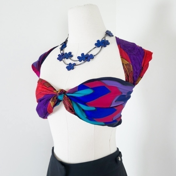 Silk Scarf Set Rectangular DIY Top Bandana abstract floral vintage retro - Picture 5 of 16